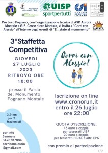 Corri con Alessio Fognano Montale 27 luglio